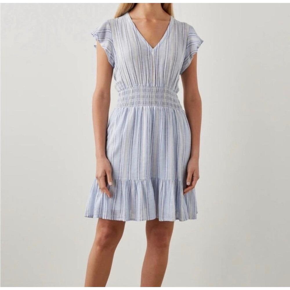 Rails Linen Cotton Tara Mini Dress - XS Blue White Stripe Casual Nautical Summer